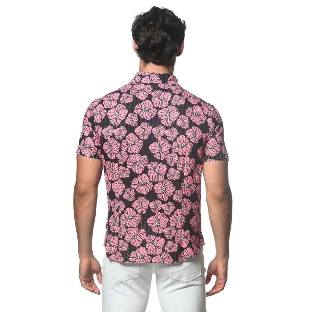ST33LE (Steele) SP25 ST 48056 Pink/Black Floral Open Knit Shirt