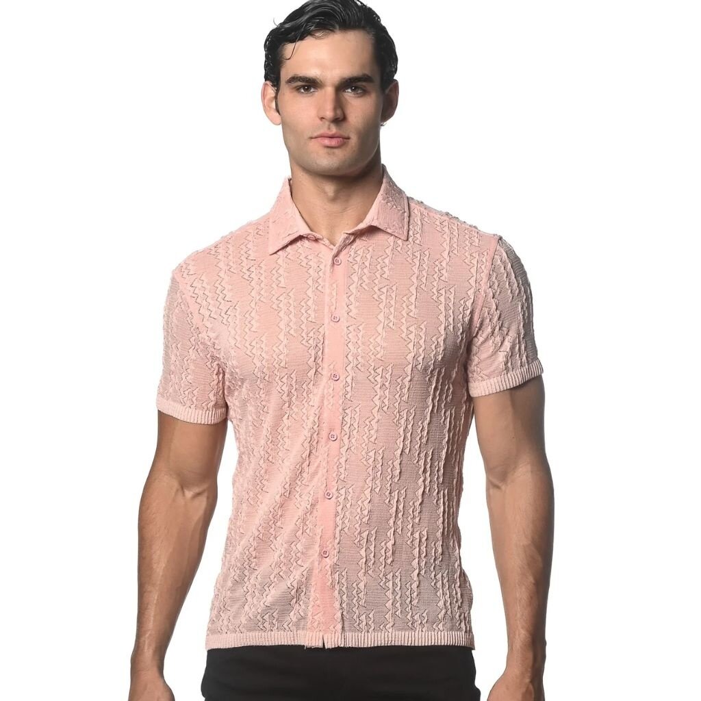 ST33LE (Steele) SP25 ST 24040 Pink Chevron Dash Gossamer Knit Shirt