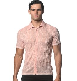ST33LE (Steele) SP25 ST 24040 Pink Chevron Dash Gossamer Knit Shirt