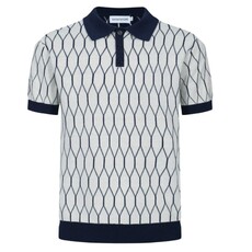 OxKnit FL25 Mens 60s Mod Geometric Knit Polo Shirt