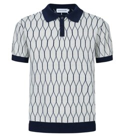 OxKnit FL25 Mens 60s Mod Geometric Knit Polo Shirt