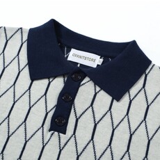 OxKnit FL25 Mens 60s Mod Geometric Knit Polo Shirt