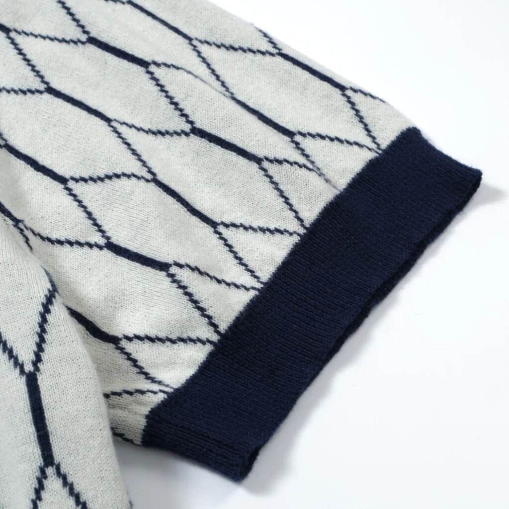 OxKnit FL25 Mens 60s Mod Geometric Knit Polo Shirt