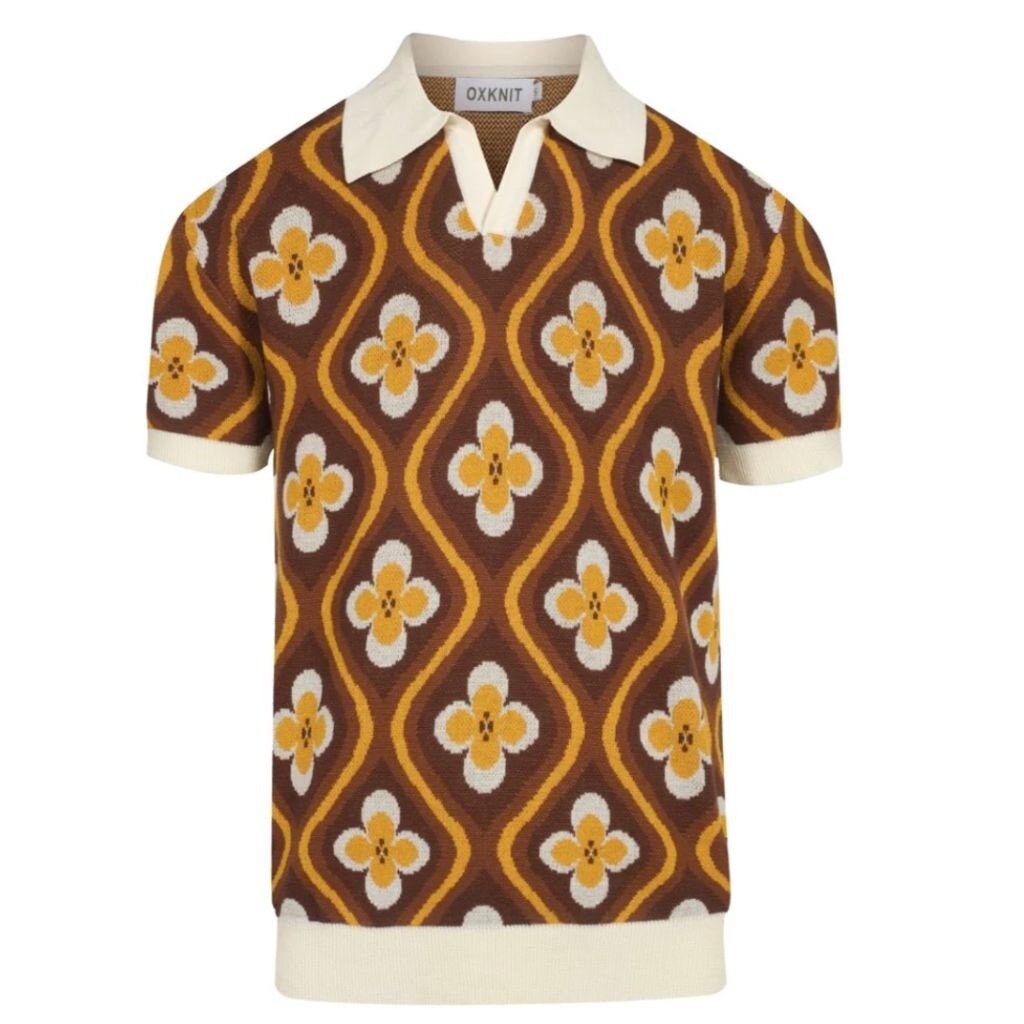 OxKnit FL25 Jacquard 60s Knit V Neck Polo