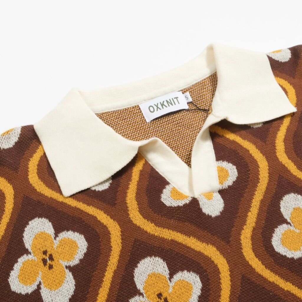OxKnit FL25 Jacquard 60s Knit V Neck Polo