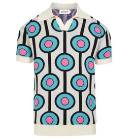 OxKnit FL25 Sky Blue Vintage Jacquard Knit V neck Polo