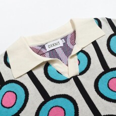 OxKnit FL25 Sky Blue Vintage Jacquard Knit V neck Polo