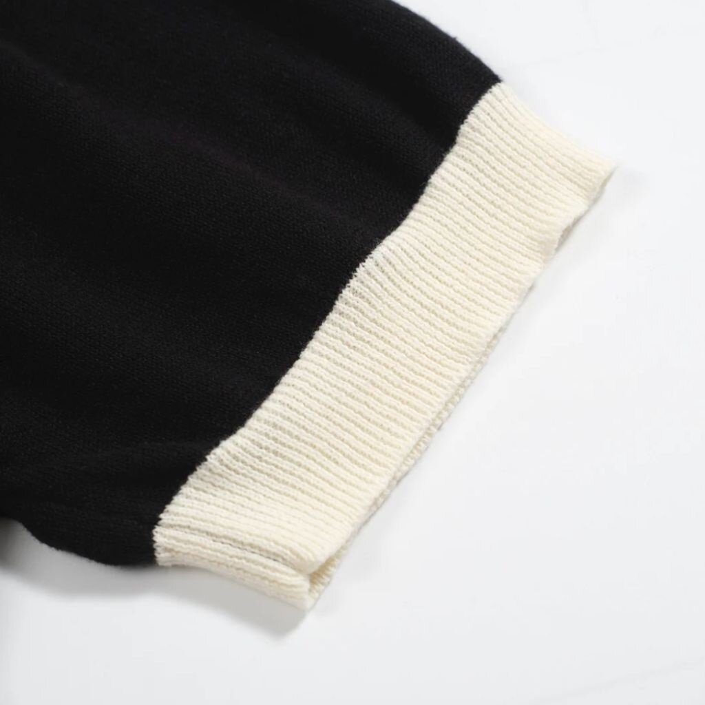 OxKnit FL25 Black Striped Vintage V neck Knitted Polo