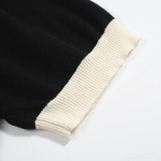 OxKnit FL25 Black Striped Vintage V neck Knitted Polo