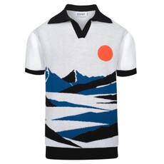 OxKnit FL25 White Art Vintage Knit V neck Polo