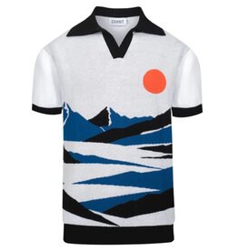 OxKnit FL25 White Art Vintage Knit V neck Polo