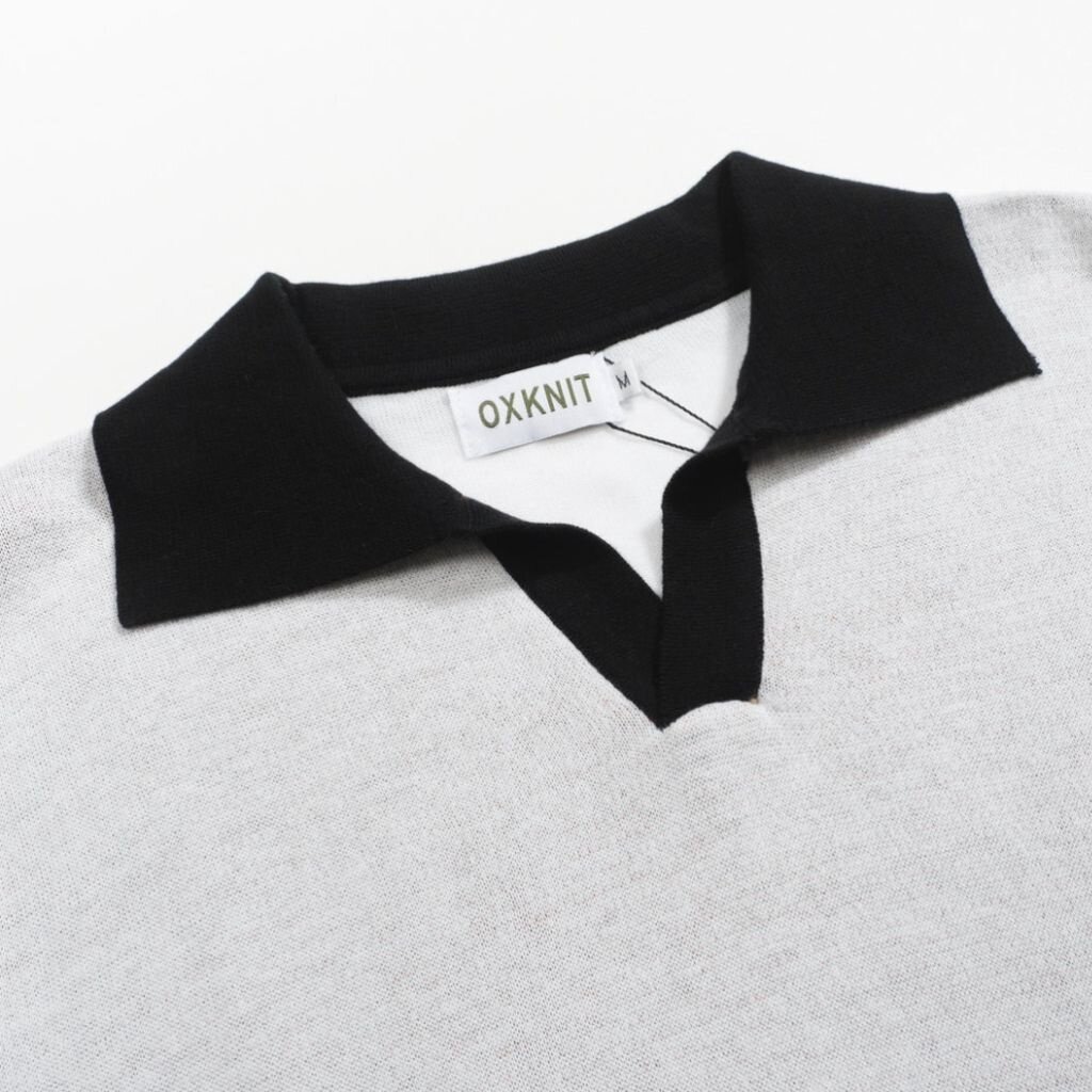 OxKnit FL25 White Art Vintage Knit V neck Polo