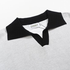 OxKnit FL25 White Art Vintage Knit V neck Polo