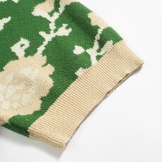 OxKnit FL25 Green Floral Jacquard V neck Knitted Polo