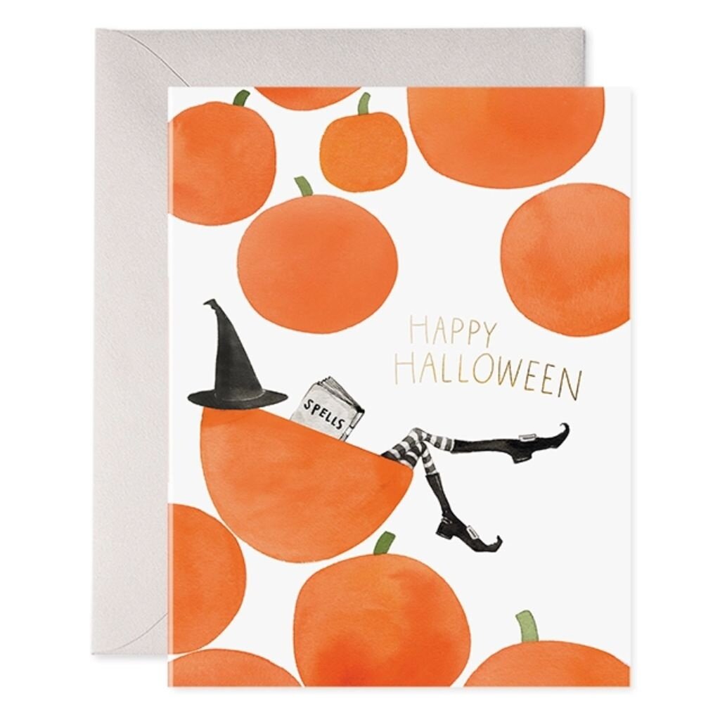 E. Frances Paper Pumpkin Witch Halloween Card