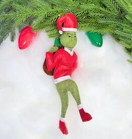 Silk Road Bizaar Grinch Santa Ornament, Felt