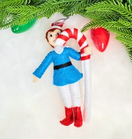 Silk Road Bizaar Elf Candy Cane Ornament, Felt