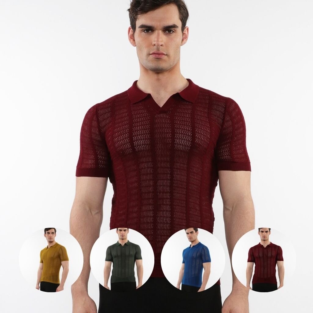 Postmarc FLCAP25  Textured Mesh Knit Cotton Polo 16234