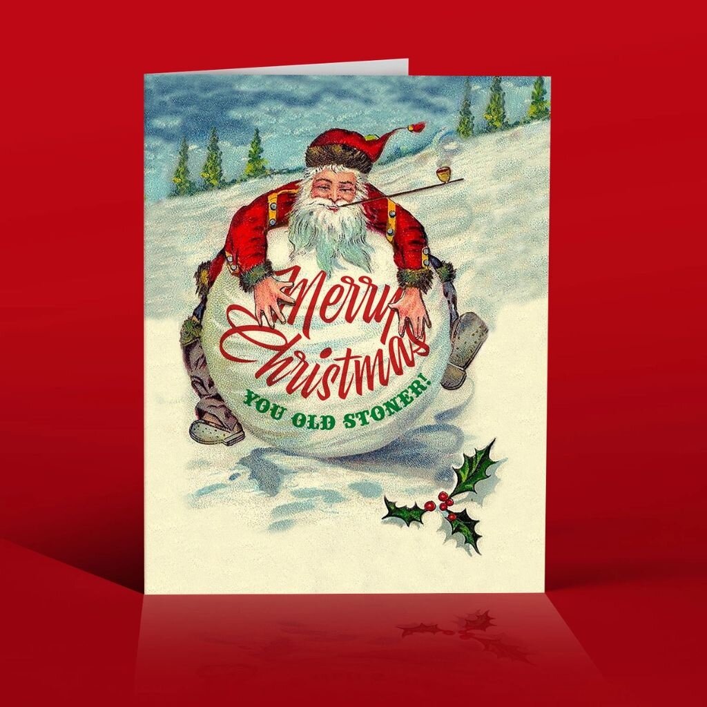 Offensive & Delightful STONER SANTA Christmas Card
