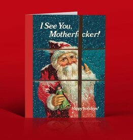 Offensive & Delightful I SEE YOU MOFO SANTA  Christmas card