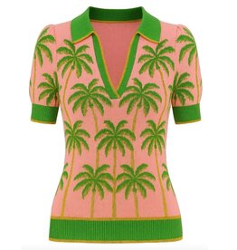 OxKnit FL25 Green Coconut Jacquard V Neck Polo