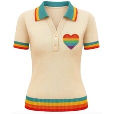 OxKnit FL25 Love Embroidered V Neck Knitted Polo