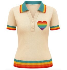 OxKnit FL25 Love Embroidered V Neck Knitted Polo