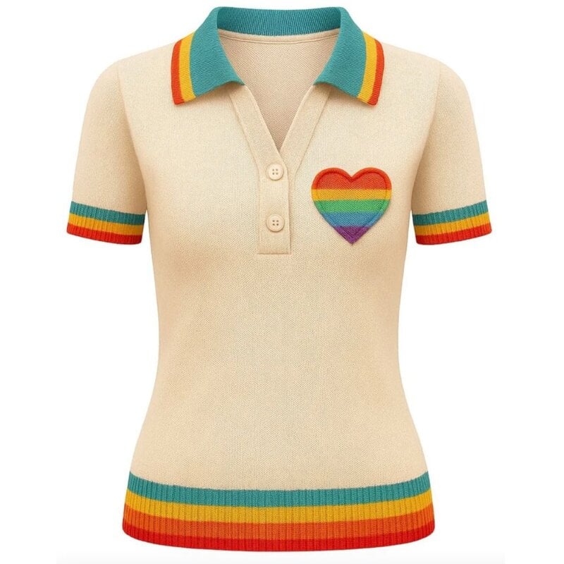 OxKnit FL25 Love Embroidered V Neck Knitted Polo