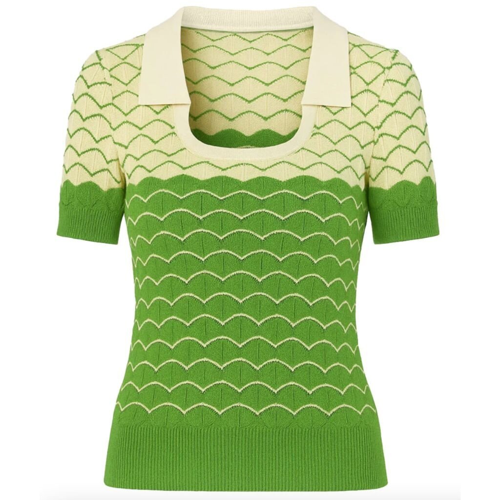 OxKnit FL25 Green Vintage Jacquard Knit Polo