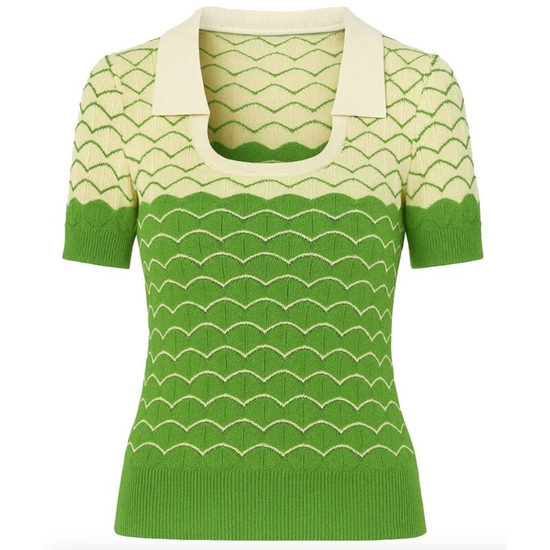 OxKnit FL25 Green Vintage Jacquard Knit Polo