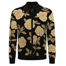 OxKnit FL25 Black Vintage Jacquard Knit Zipper Cardigan