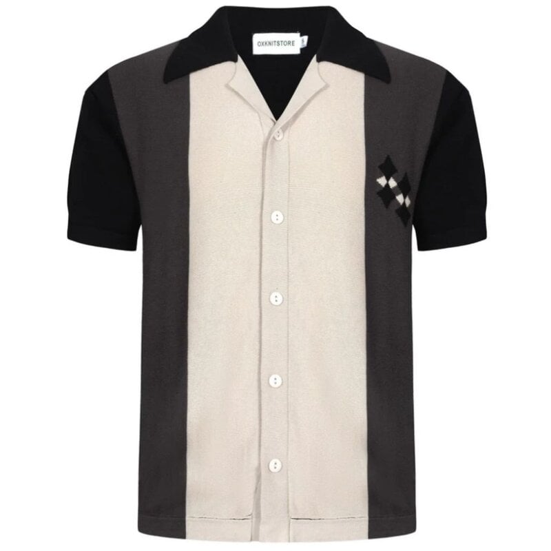 OxKnit FL25 60s Mod Black And Gray Knit Button Shirt