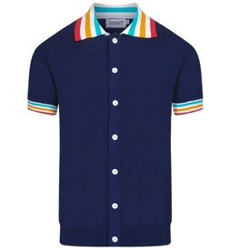 OxKnit FL25 Knit Polo Shirt With Rainbow Trim 60s Mod Button Up