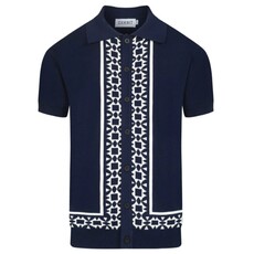 OxKnit FL25 60s  InspiredEmbroidered Knit Polo Button Up