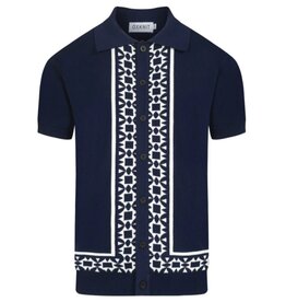OxKnit FL25 60s Embroidered Knit Polo Button Up