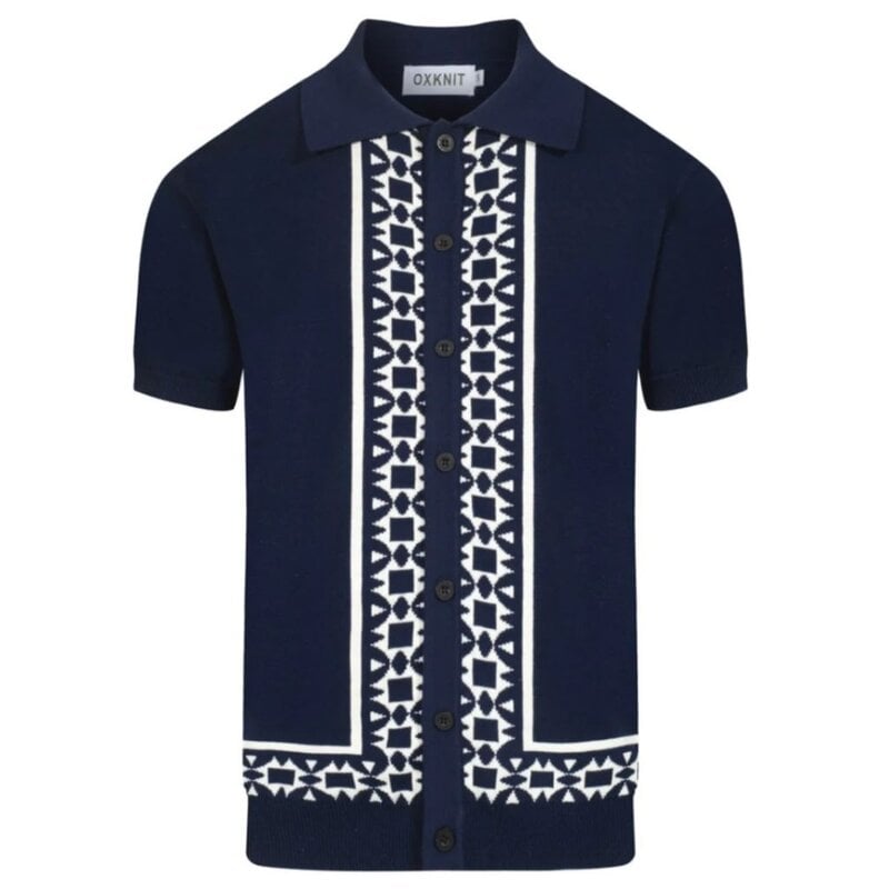 OxKnit FL25 60s Embroidered Knit Polo Button Up