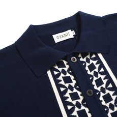 OxKnit FL25 60s  InspiredEmbroidered Knit Polo Button Up