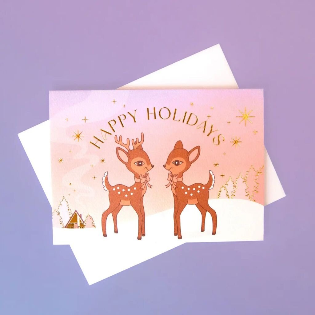 Sunshine Studios Happy Holidays Retro Deer Greeting Card