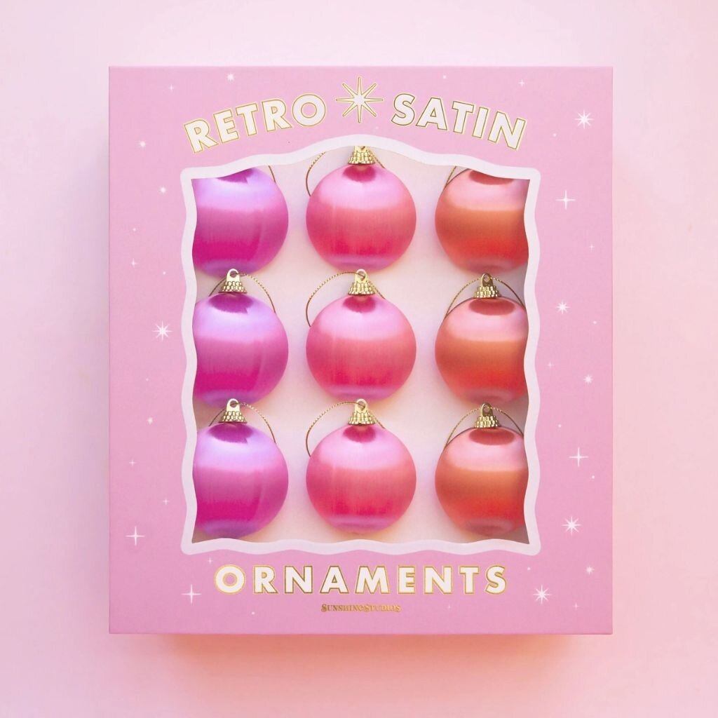 Sunshine Studios Retro Satin Ornaments Set of 9
