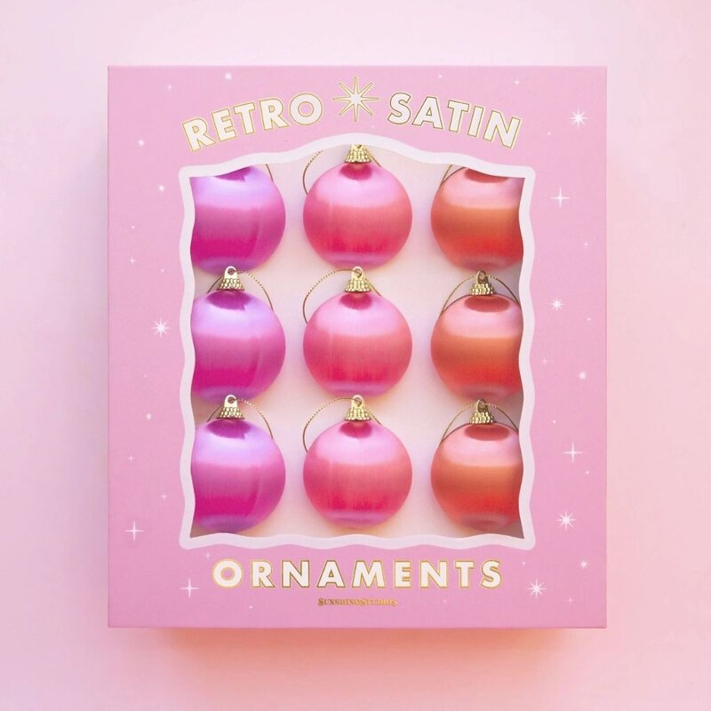 Sunshine Studios Retro Satin Ornaments Set of 9