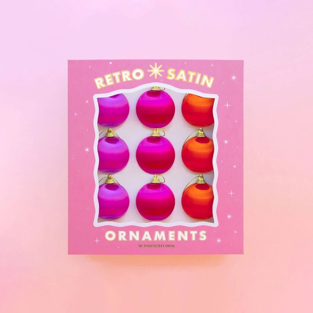 Sunshine Studios Retro Satin Ornaments Set of 9