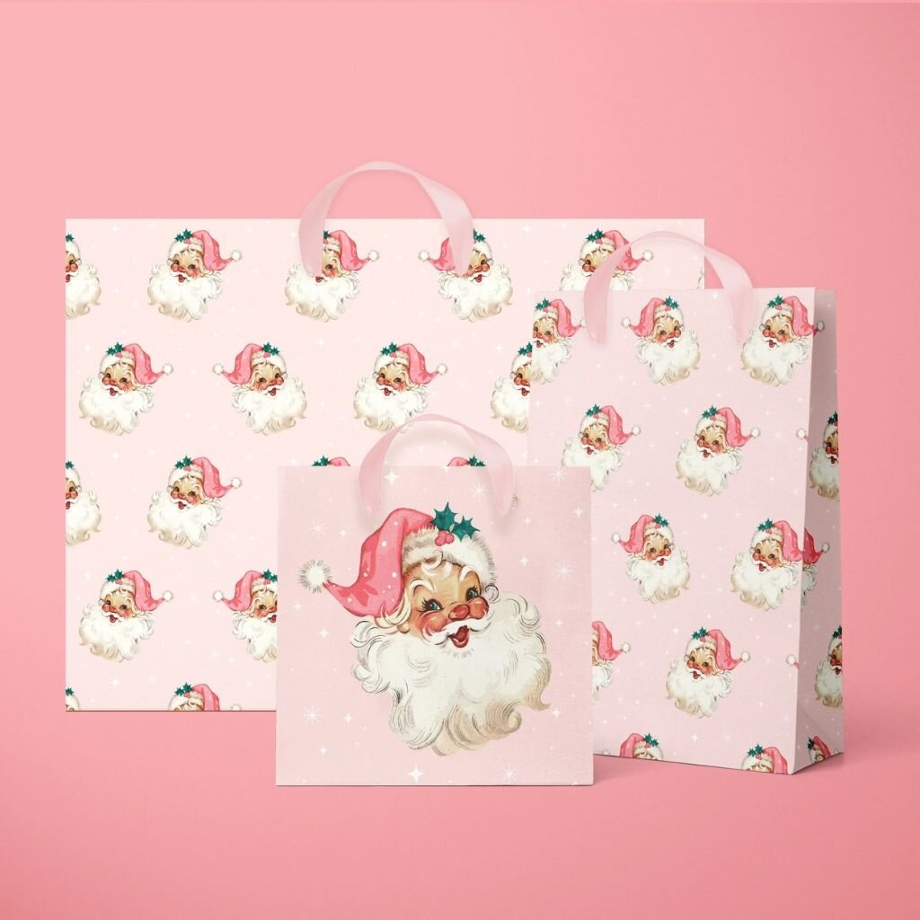 Sunshine Studios Retro Pink Santa Gift Bag
