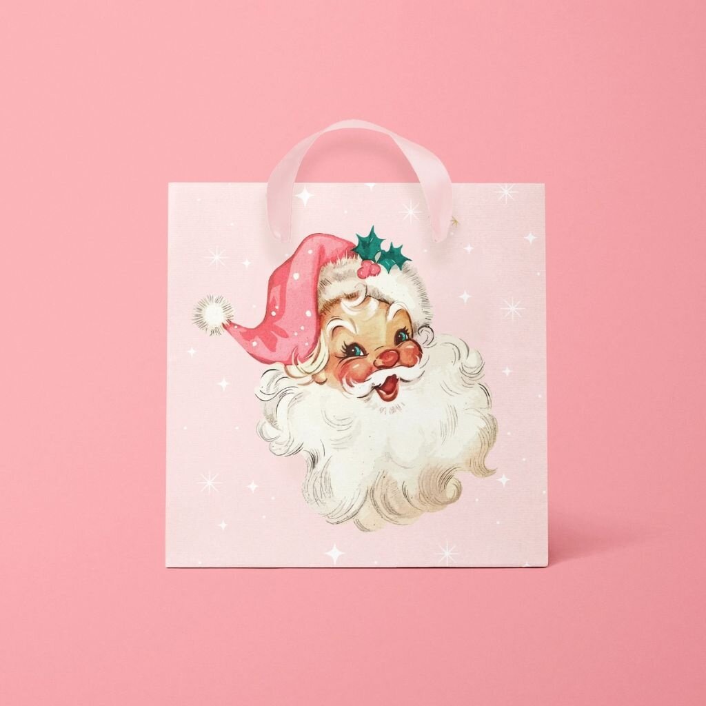 Sunshine Studios Retro Pink Santa Gift Bag