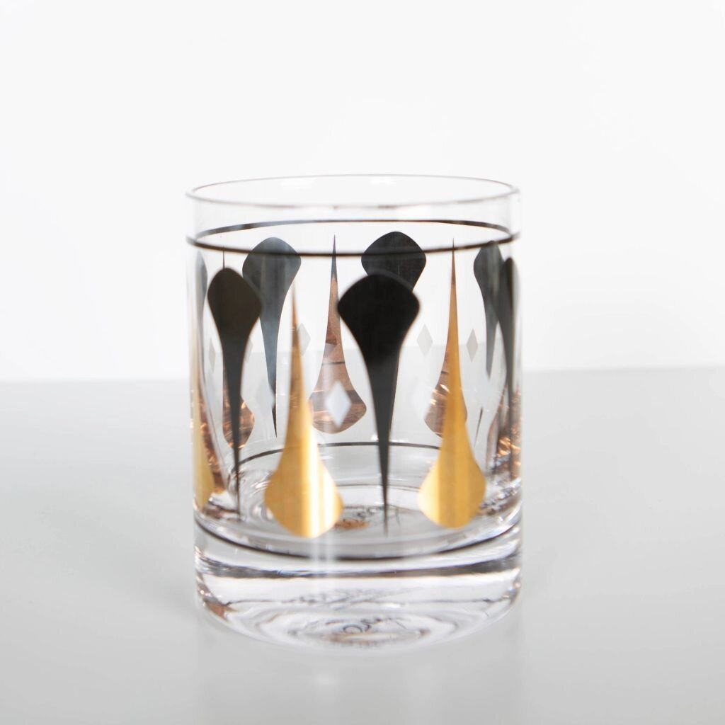 Mod Lounge Paper Co. Black & Gold Mid Century Vintage Whiskey Rocks Glass
