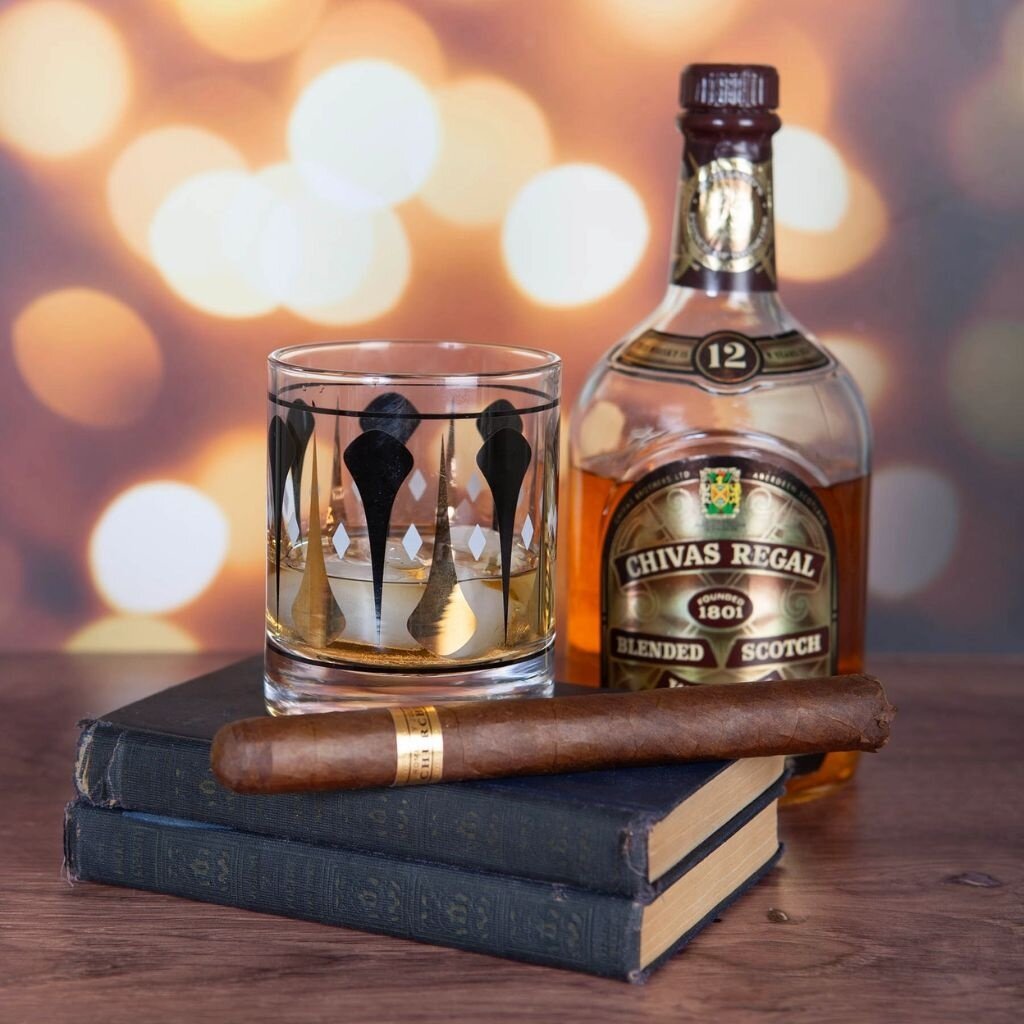 Mod Lounge Paper Co. Black & Gold Mid Century Vintage Whiskey Rocks Glass