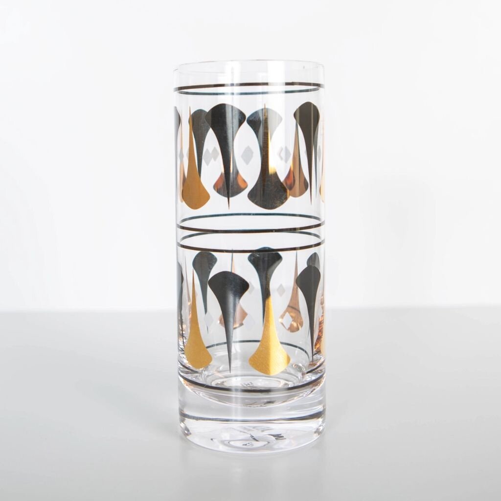 Mod Lounge Paper Co. Black & Gold Mid Century Vintage Highball Glass