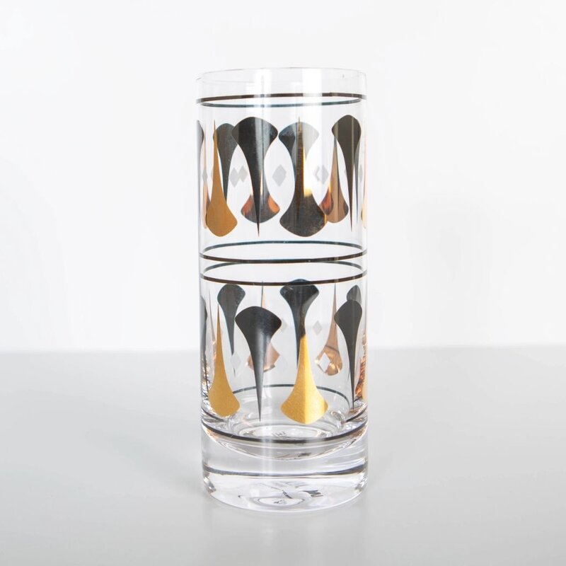 Mod Lounge Paper Co. Black & Gold Mid Century Vintage Highball Glass