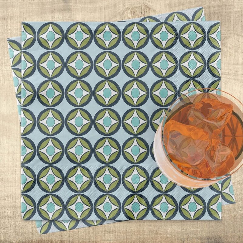 Mod Lounge Paper Co. Blue Circle Mid Century Modern Cocktail Beverage Napkin