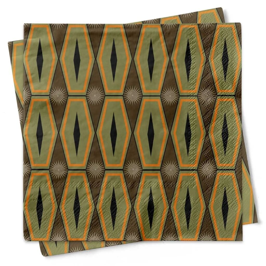 Mod Lounge Paper Co. Green Hexagon Mid Century Modern Cocktail Napkins