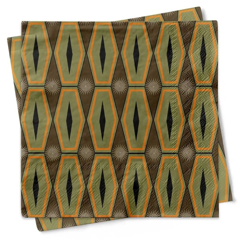 Mod Lounge Paper Co. Green Hexagon Mid Century Modern Cocktail Napkins